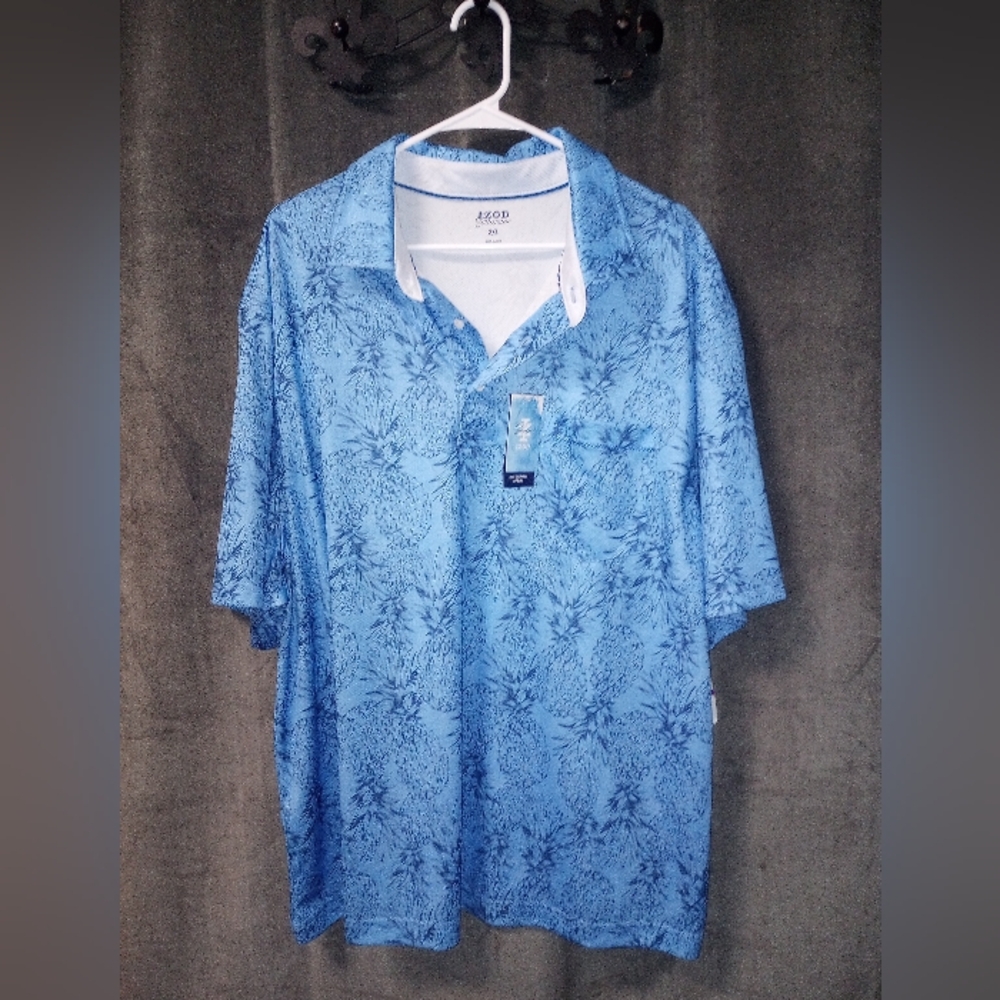 Izod Saltwater Moisture Wicking SPF Blue Pineapple Print Polo Shirt Size 2X NWT